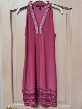 White House Black Market Pink Sleeveless Dress M | Embroidered Boho Shift